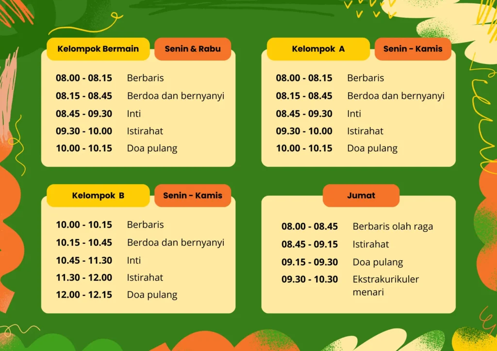 Jadwal kegiatan belajar di PAUD Asoka