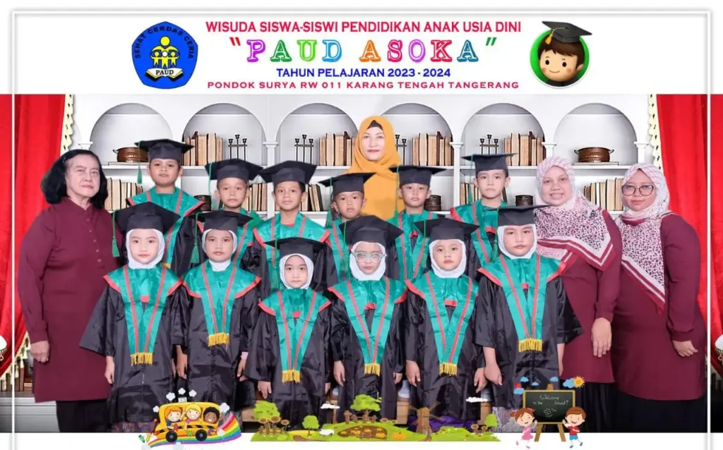 Wisuda siswa-siswi PAUD Asoka, lembaga PAUD terbaik di Tangerang, tahun pelajaran 2023-2024.